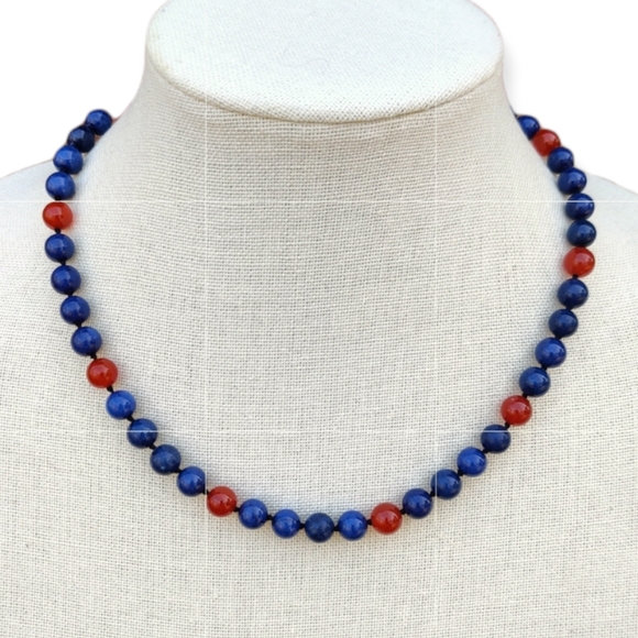 Vintage Jewelry - Vintage lapis lazuli and carnelian necklace